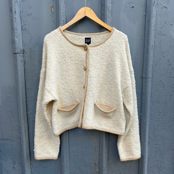 Gap Boucle Cropped Sweater Jacket, size Large - Picture 2 of 9